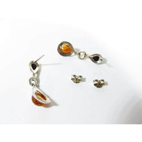 Yellow & Honey Baltic Amber Dangling Earrings Sterling Silver 1 1/4" Drop - Picture 6 of 7